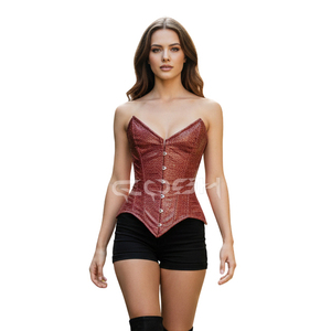 Corset Overbust Premium en PVC à Motif Croco Bourgogne pour Femme, Style Gothique Punk, Haut Bustier Effet Peau de Croco pour Club - Product Image 4