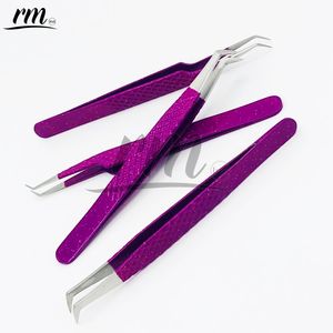 Pince à épiler pour extension de cils en fibre de couleur enduite de poudre violette à 45 degrés avec logo imprimé personnalisé de marque privée RMI - Product Image 6