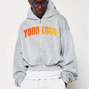 100% coton de haute qualité épais uni poids lourd surdimensionné sweats à capuche sans ficelle unisexe Logo personnalisé grande taille hommes sweats à capuche zippés - Product Image 4