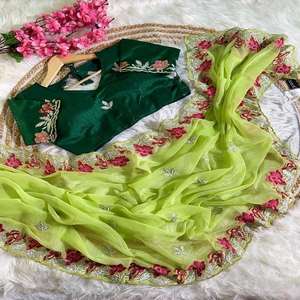 Blusa de Sari de Seda Pura, Suave y Brillante, con Bordado, Estilo Moderno, Elegante y Étnico, Proveedor Indio - Product Image 1