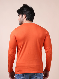 T-shirt 100% coton de haute qualité Orange avec manches longues et col rond Impression à la mode confortable Vêtements décontractés polyvalents - Product Image 6