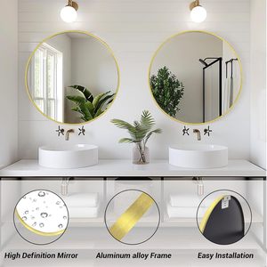 Modern Luxury Gold <b>Mirror</b> 80cm Retro Style <b>Wall</b> <b>Mirror</b> for Living Room Furniture Bathroom <b>Decor</b> Metal Large Size-Smartspace - Product Image 4