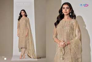 Satin Crush Organza Diseñador bordado Salwar Kameez Catálogo completo para ropa de fiesta a precio mayorista - Product Image 6