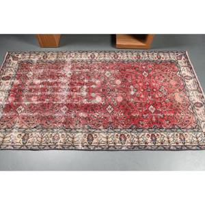 Alfombra de área de lana turca Vintage 3,7X6,7 pies rojo blanco estilo clásico diseño de retazos tejido plano decoraciones para sala de estar látex - Product Image 3