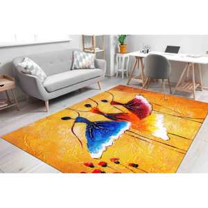 Alfombra con diseño de tres bailarinas: decoración de arte moderno en amarillo, alfombra impresa, alfombra fina no tejida - Product Image 2