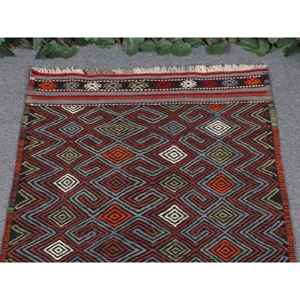 พรมวินเทจตุรกีขนาด 2.2x4.2 ฟุต พรมขนาดเล็ก พรมขนสัตว์เปอร์เซียสีแดงเขียว - Product Image 3