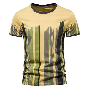 2024, camisetas de verano para hombres, cuello redondo, manga corta, corte ajustado, lona transpirable, rayas, estampado 3D, diseño elegante, venta al por mayor - Product Image 6