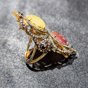 REYES Joyería de lujo de gama alta Anillo de piedras preciosas de zafiro amarillo y maravilla hecho a mano con diamantes Joyería victoriana de plata 925 - Product Image 5