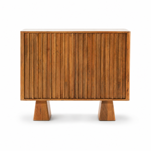 Modern Solid Mango Wood <b>Sideboard</b> Cabinet | Fluted Shutter Doors Living Room Buffet | Storage Console Entryway Furniture 1-Shelf - Product Image 3