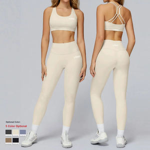 Conjunto Deportivo de 2 Piezas para Mujer, Camiseta de Yoga con Espalda Cruzada de Poliéster de Alta Calidad, Desmontable, con Leggings de Cintura Alta - Product Image 5