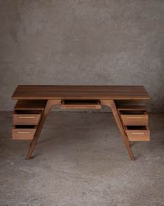 Escritorio de Oficina Moderno de Madera de Nogal, Mesa de Escritura Ejecutiva con Cajones para Oficina en Casa - Product Image 1
