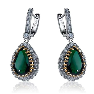 Pendientes de gota de Esmeralda verde botella en plata de ley 925 elegante joyería de piedras preciosas regalo para mujer ella - Product Image 1