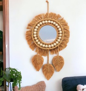 Handmade Hanging Macrame <b>Leaf</b> Mirror - Boho Home <b>Decor</b> - Product Image 1