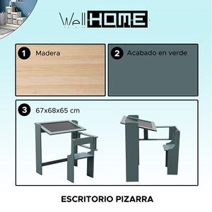 Tables pour enfants WELL HOME, bureau pliable vert avec tableau noir - Product Image 2