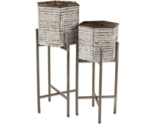 Lot de 2 jardinières décoratives hexagonales galvanisées faites à la main avec support - Product Image 1