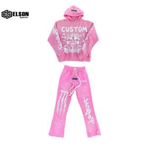 Plus Size Customized Design Sun Faded Premium Vintage DTF Printed Hoodie Baggy Pants <b>Flare</b> Pants Men Tracksuits Set - Product Image 1