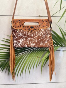 Bolso Bandolera de Cuero Vacuno con Flecos para Mujer, Bolso Bohemio de Cuero Genuino Hecho a Mano con Cierre de Cremallera, Gran Venta - Product Image 2