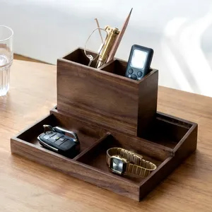 Acacia Wood Desktop Organizer Double Tier Rectangular Minimalist <b>Storage</b> Box for Desk Office Use Handmade Multifunctional - Product Image 4