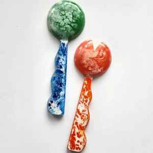 Ensemble de serveurs à salade en résine rose orange de haute qualité, cuillère en époxy, vaisselle de cuisine, buffet, mélange d'aliments, outil de traiteur, articles de couverts - Product Image 5