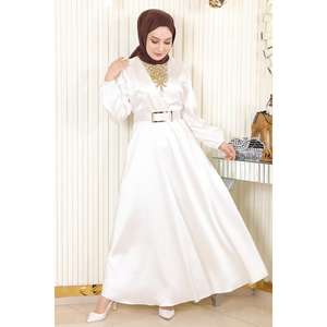 ชุดราตรีสีขาวประดับด้วยหิน แต่งระบายยาวทรงเอไลน์ เอวธรรมชาติ สำหรับผู้หญิง-MSW19901-2 - Product Image 3