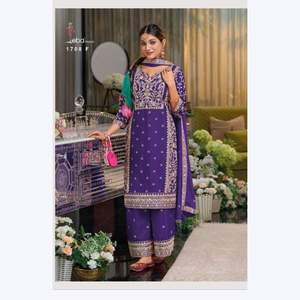 Premium Tissue Crush con trabajo cosido Sui Work Palazzo trajes mangas pesadas con trabajo hecho a mano producto a granel - Product Image 4