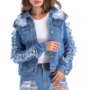 Veste en jean à bas prix, décontractée, à la mode, pour femmes, nouvelle conception personnalisée, veste en jean à ourlet à franges déchirées avec couleurs et logo personnalisés - Product Image 1