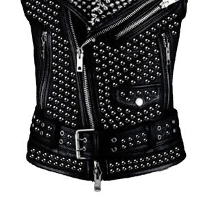 Gilet en cuir véritable pour femme avec logo personnalisé professionnel, respirant, nouveau, chaud, style motard steampunk, haute qualité, fermeture éclair extérieure - Product Image 4