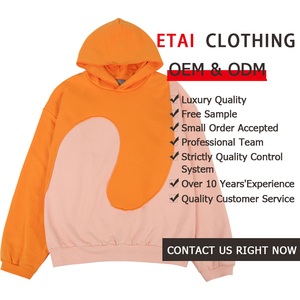 Sweat à capuche épissé en coton épais de haute qualité, mode décontractée, coupe et couture, sweats à capuche personnalisés - Product Image 4