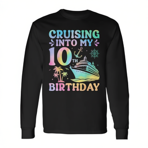 T-shirt a maniche lunghe 'Cruising Into My 10th Birthday' per compleanno, crociere, vacanze, polo promozionale - Product Image 2