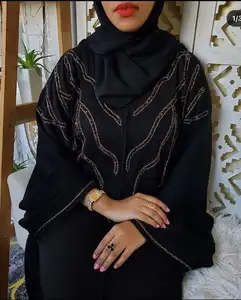 迪拜阿巴亚美丽的黑色穆斯林传统阿巴亚手工卡夫坦传统伊斯兰女性服装
