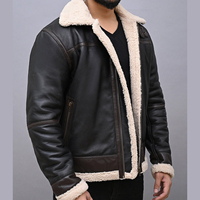 Blouson aviateur en cuir de vachette marron pour homme, col rabattu, style vintage, léger, écologique, pour l'hiver