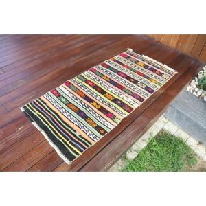 พรมวินเทจ ขนาด 1.8x4.1 ฟุต พรมขนาดเล็ก สีดำไล่เฉด ทำจากขนแกะแบบตุรกี - Product Image 2