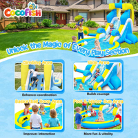 Cocofish Toboggan Aquatique Gonflable pour Fêtes Garçons & Filles, Parc Aquatique Dauphin Gonflable, Toboggan Aquatique Humide - Mur d'Escalade, Piscine, Canon à Eau