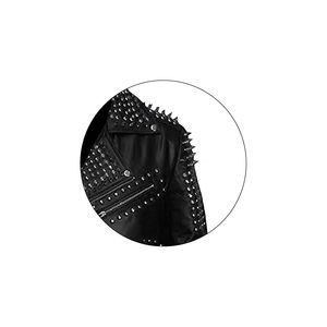 Chaqueta de Motociclista Negra con Tachuelas para Hombre, de Cuero Vacuno Auténtico, con Cierre de Cremallera, Bolsillos, Estilo Punk, Tela de Lona, Ecológica, Resistente al Viento, para Invierno - Product Image 4