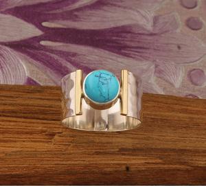 Anillo de banda de turquesa hecho a mano en plata de ley 925, joyería de piedras preciosas de diseñador, elegante regalo de Navidad para ella - Product Image 3
