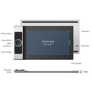 Tablette graphique sans fil Deco Pro MW BT 11x6 pouces avec 8 touches de raccourci, 2 molettes, 8192 niveaux de pression, résolution du stylet 5080LPI - Product Image 2