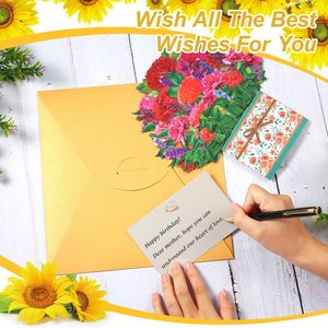 3 Paket Kartu Bunga Kertas Pop Up Buket Abadi Kartu Ucapan Kertas 3D Pop Up dengan Kartu Catatan dan Amplop untuk Semua Kesempatan - Product Image 3