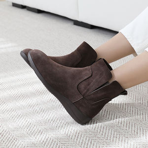 [JSHOE] Bottines courtes pour femmes en cuir de vache véritable avec doublure en polaire, article essentiel respirant pour le lookbook - Product Image 4