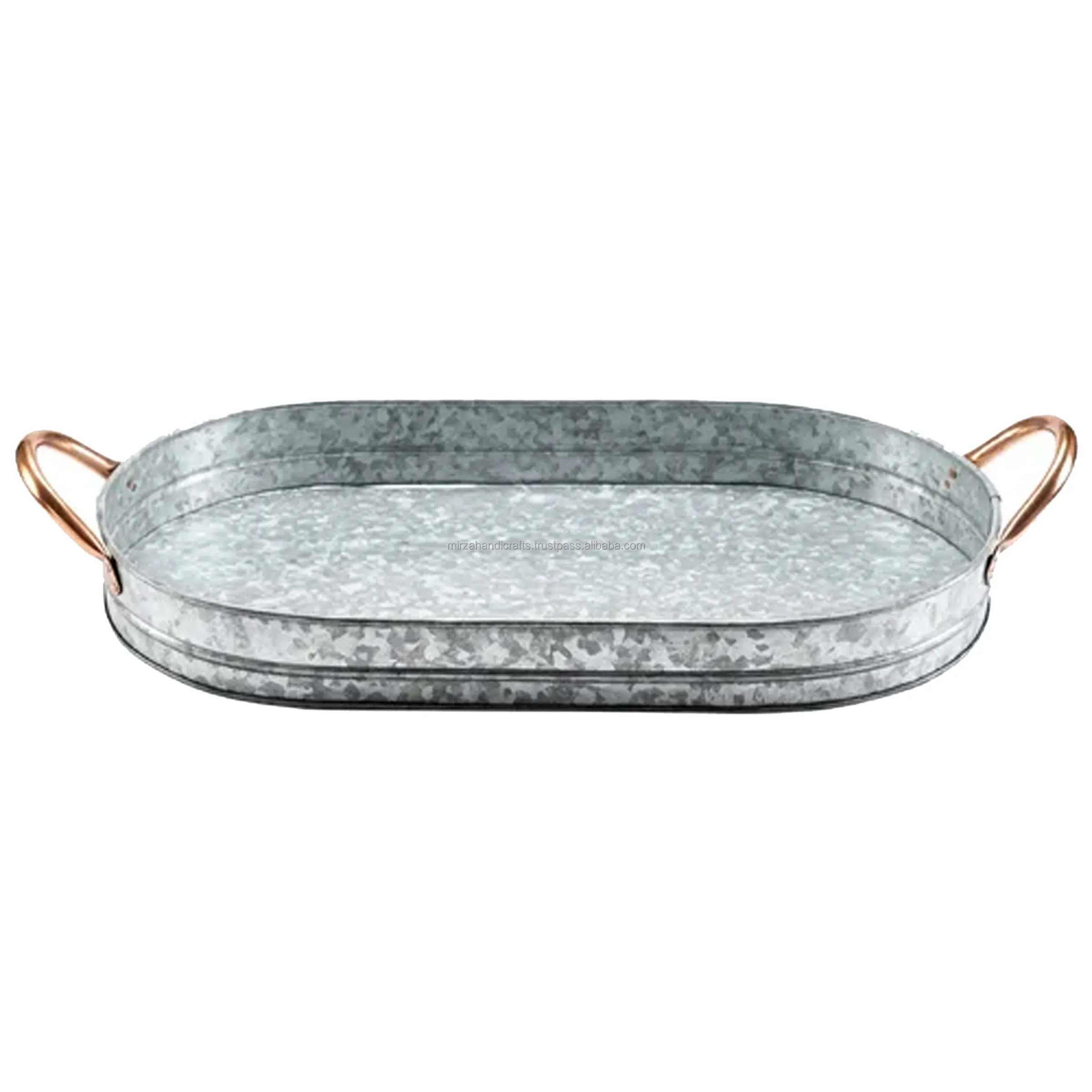 Ovales verzinktes Tablett mit Kupfer griffen Ideal zum Servieren von Cocktails, Vorspeisen, Snacks und anderen Speisen und Getränken