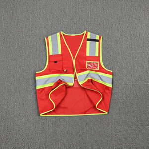 เสื้อกั๊กนิรภัยตาข่ายสะท้อนแสงสีแดงแบบกันน้ำสำหรับผู้ชาย พร้อมไฟ LED แบบกำหนดเองสำหรับงานก่อสร้างและงานในสนามบิน - Product Image 2