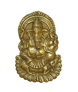 Golden Brass Om Ganesha <b>Wall</b> Hanging Idol with Small Bells Vertical Pattern Mandir <b>Wall</b> <b>Decor</b> for Door for Diwali Gift - Product Image 1