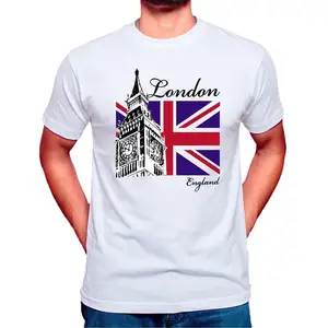 Kaus Big Ben London Inggris Union Jack Uniseks Desain Suvenir Cetak