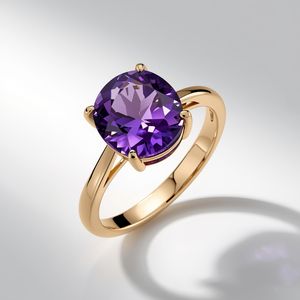Anillo de Boda de Lujo Moderno de Oro Sólido de 10K con Diamante Cultivado en Laboratorio en Corte Baguette, Joyería Fina Contemporánea Minimalista con Gema Púrpura para Mujer - Product Image 6