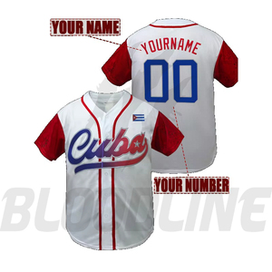 Maillot de baseball Cuba personnalisé avec nom et numéro, blanc, rouge, bleu, pour homme adulte, en polyester respirant, service OEM BLOODLINE INTERNATIONAL - Product Image 4