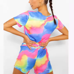 2025 conjunto de algodón de verano para mujer logotipo personalizado Color Crop Top Casual Tie-dye conjuntos cortos de mujer - Product Image 5