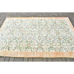 Vintage Turkish Area Rug 5x7.7 ft, <b>Yellow</b> Green Plants & trees Rug - Product Image 3