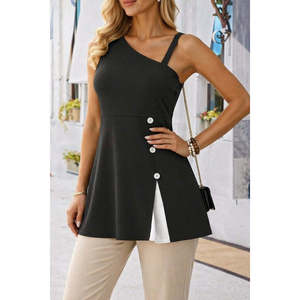 Jane's Women's <b>One</b>-Shoulder Viscose Blouse with Striped Detail and Button Closure, Regular Fit Casual <b>Top</b> for Daily Wear - Product Image 1