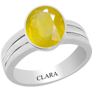 Certified 14k Yellow Sapphire Pukhraj <b>Ring</b> Stunning <b>Silver</b> with Rhodium Plating 3.9cts or 4.25ratti for Everyday Wear - Product Image 1