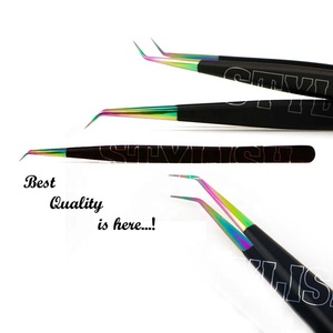 Pince à cils à pointes multiples Poignée noire Pince à cils d'extension testée à la main Matériau en acier inoxydable Logo personnalisé Marque privée - Product Image 2