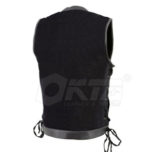 เสื้อกั๊กหนังสีทึบสำหรับผู้ชายเสื้อกั๊กหนังระบายอากาศแขนกุดแบบสตรีท - Product Image 5